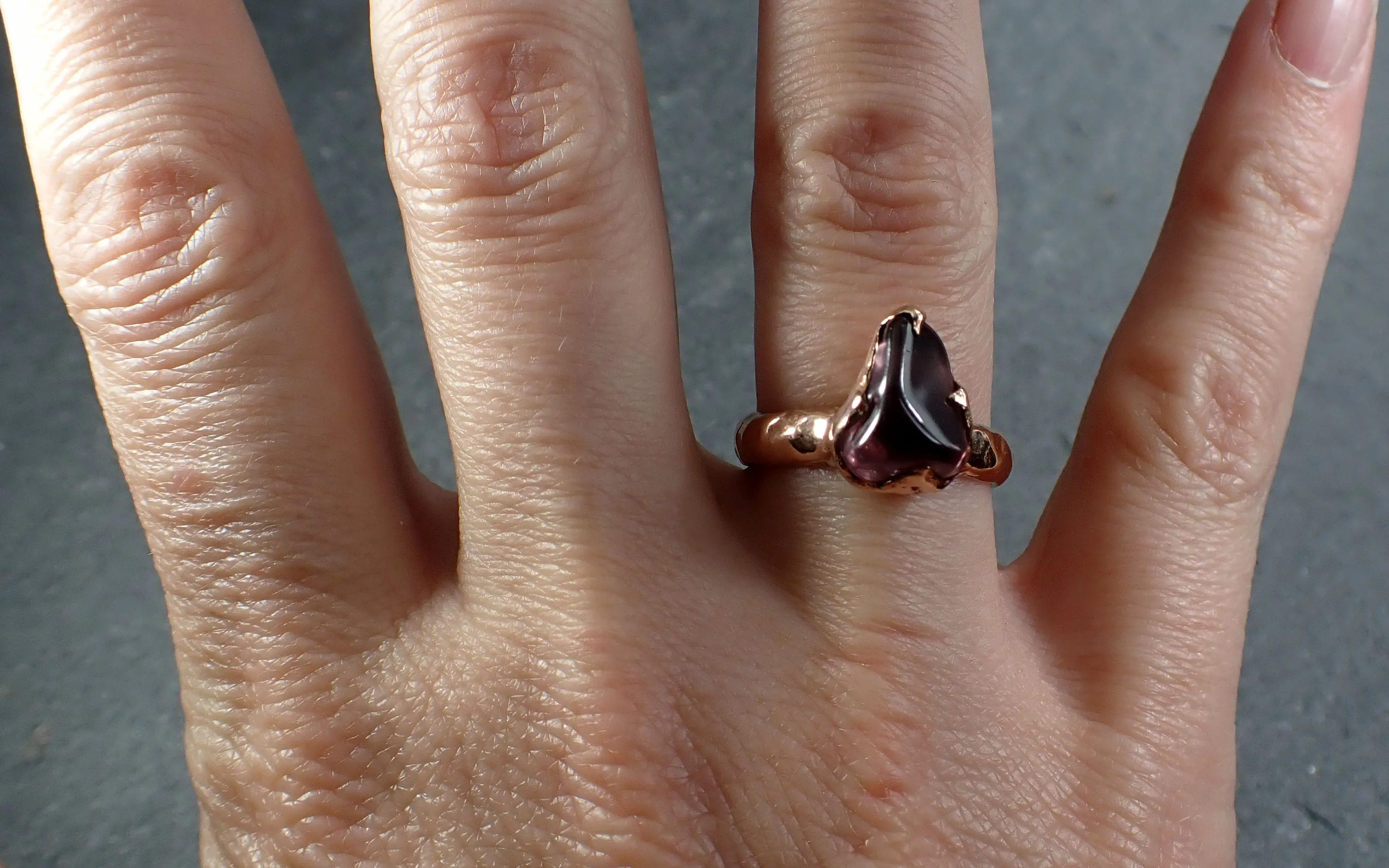 garnet tumbled red wine 14k rose gold solitaire gemstone ring 3081 Alternative Engagement