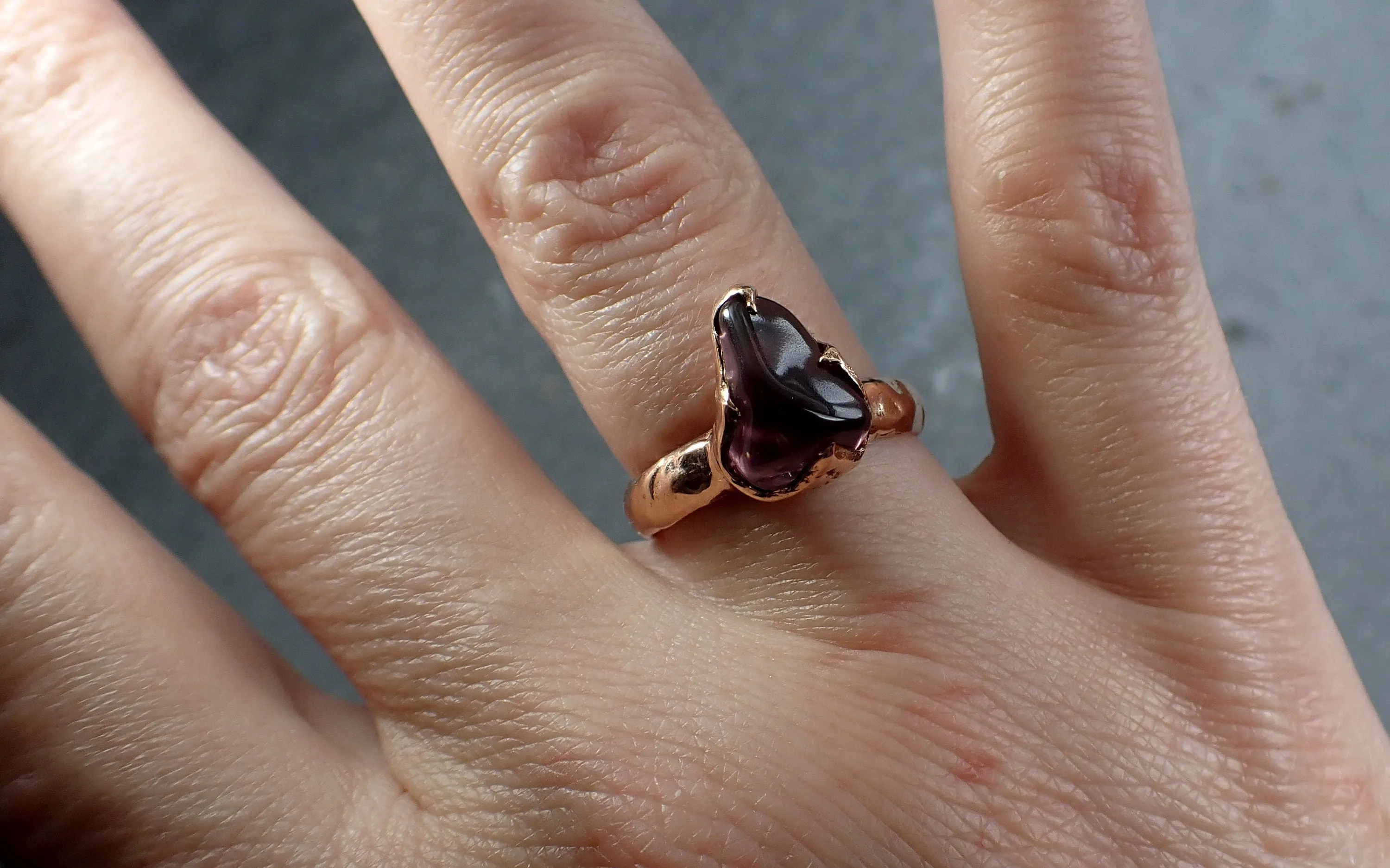 garnet tumbled red wine 14k rose gold solitaire gemstone ring 3081 Alternative Engagement