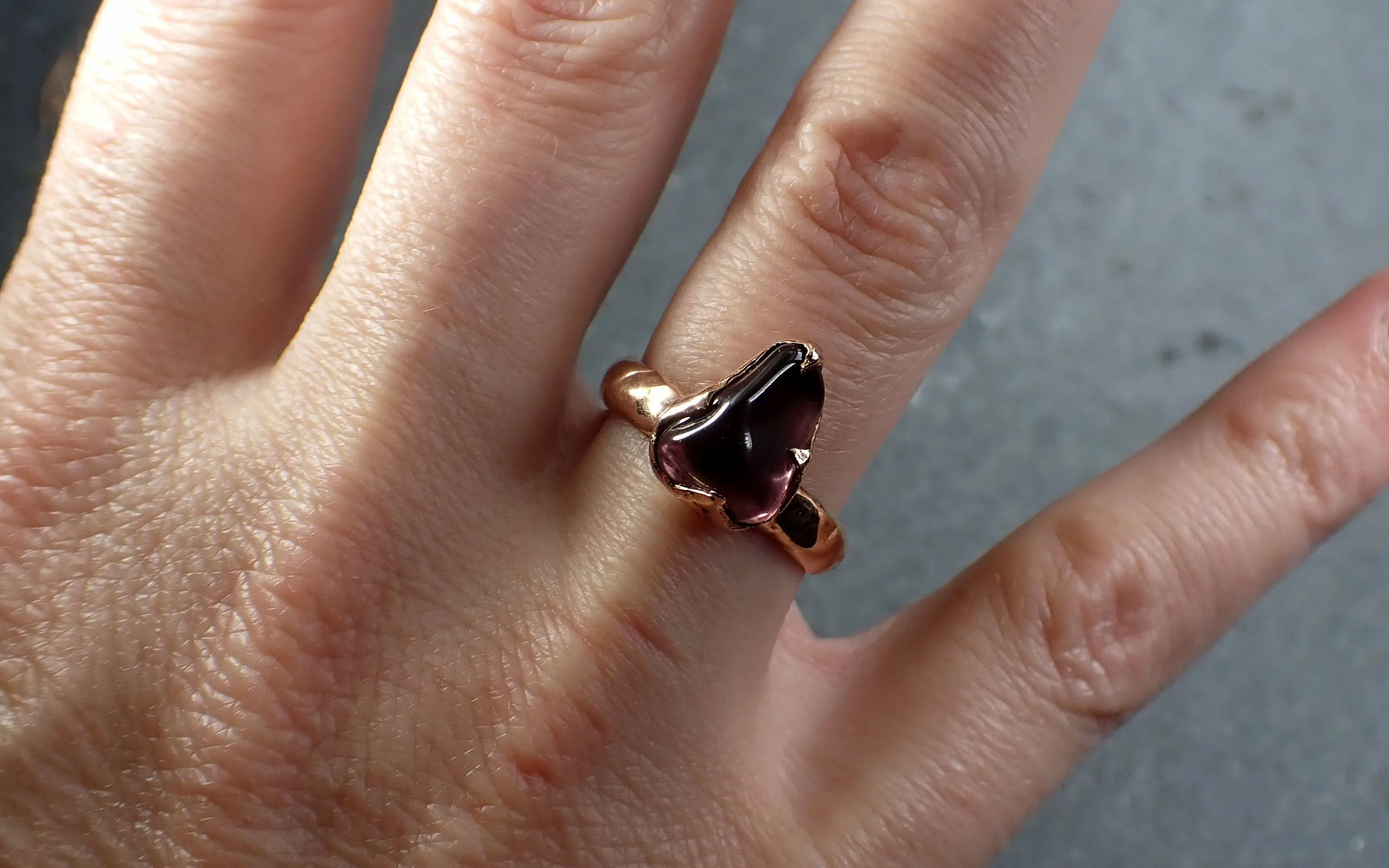 garnet tumbled red wine 14k rose gold solitaire gemstone ring 3081 Alternative Engagement
