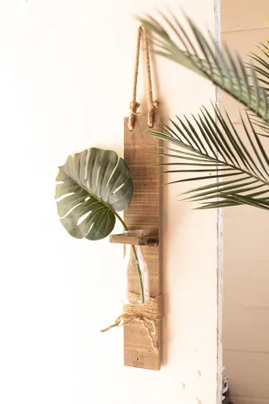 Glass Bottle Bud Vase on Recycled Wood with Rope Hanger (Pack of 2)
