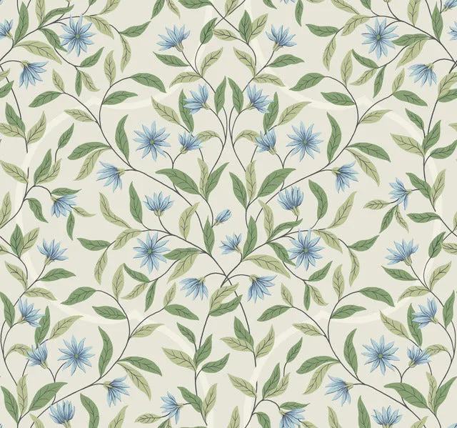 GO8255 Jasmine Cornflower Wallpaper-Beige/Blue