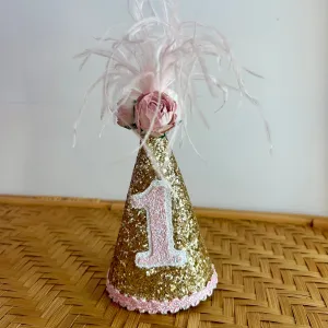 Gold Pink Feather Party Hat - ONE