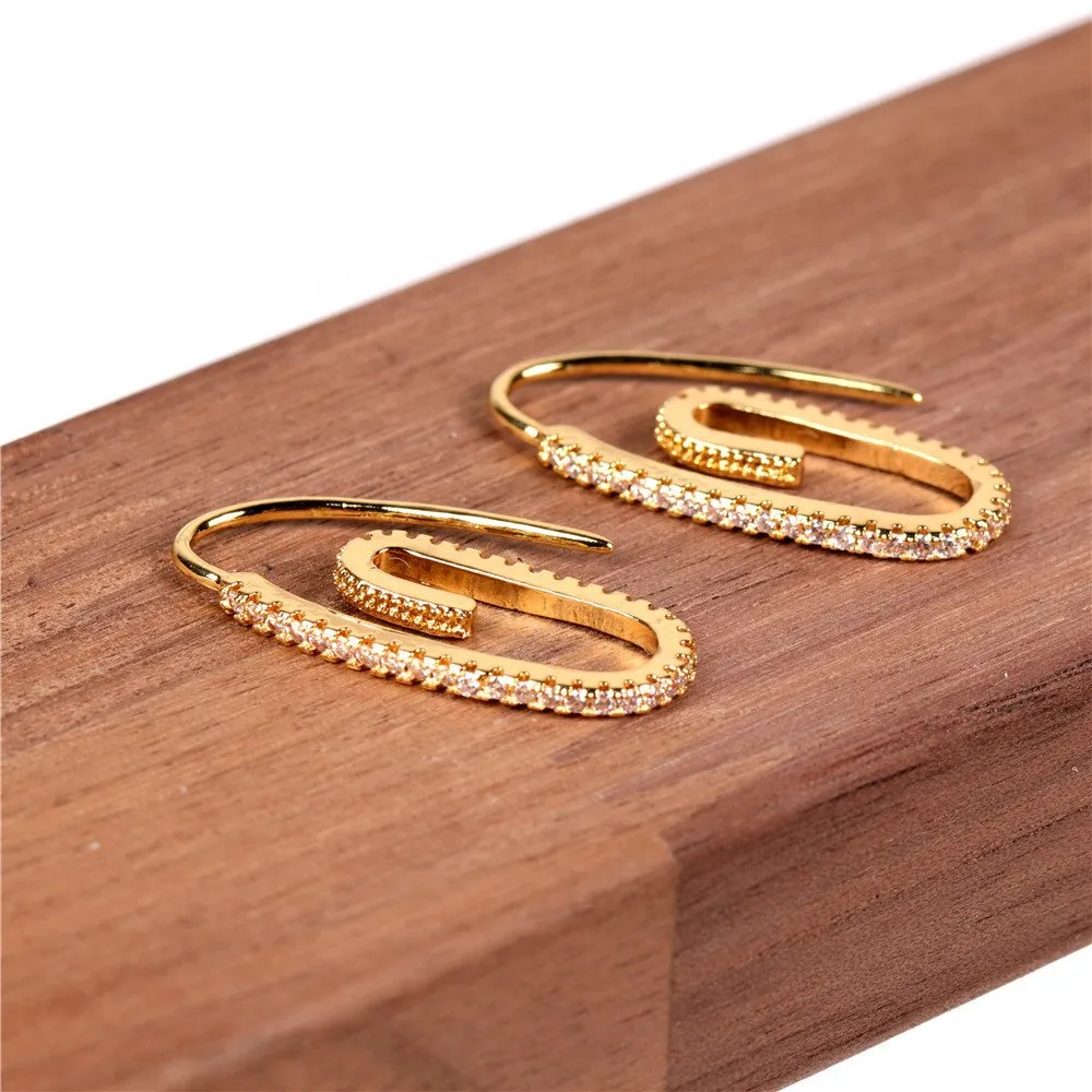 Gold Plated Micro Pave Paper Clip Ear Threader Earring
