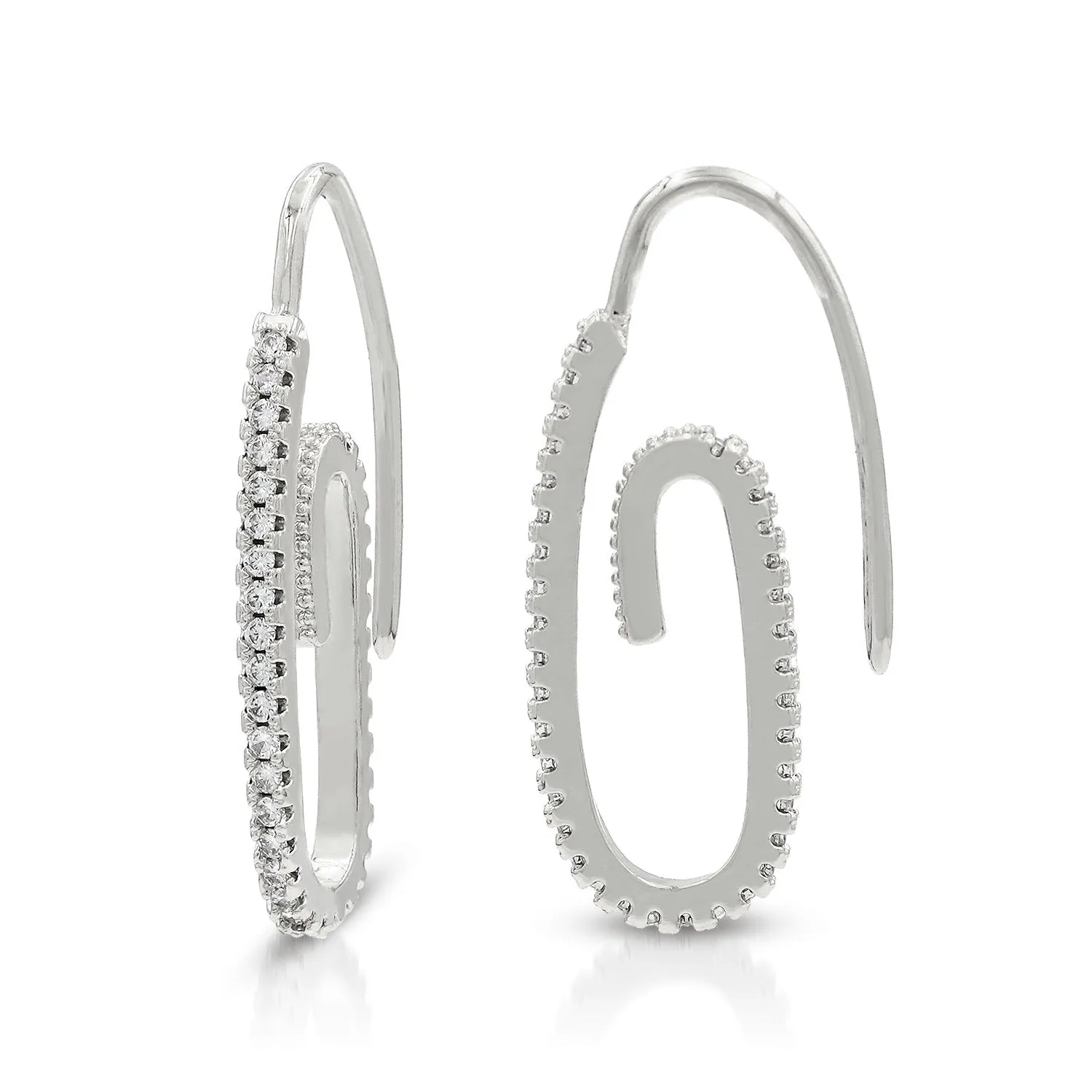Gold Plated Micro Pave Paper Clip Ear Threader Earring