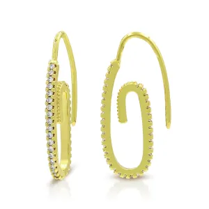 Gold Plated Micro Pave Paper Clip Ear Threader Earring