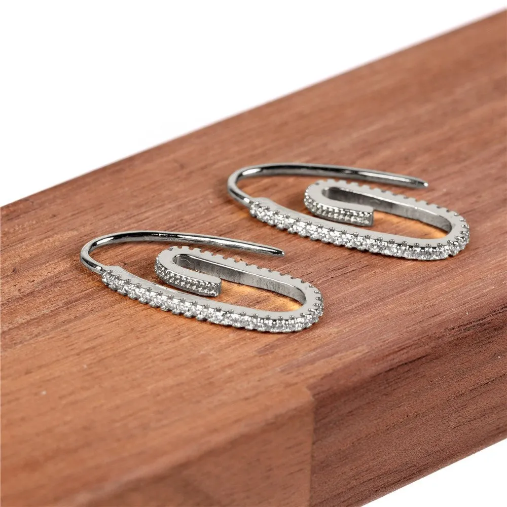 Gold Plated Micro Pave Paper Clip Ear Threader Earring