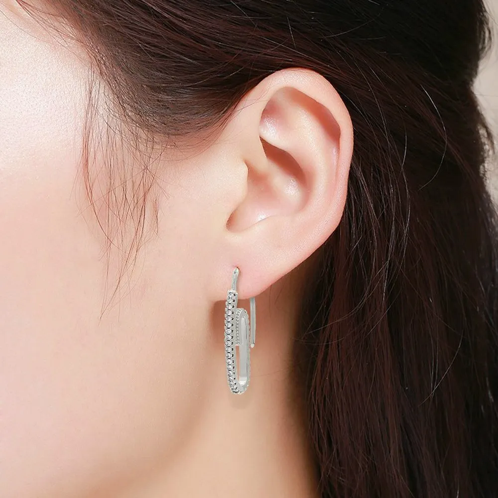 Gold Plated Micro Pave Paper Clip Ear Threader Earring