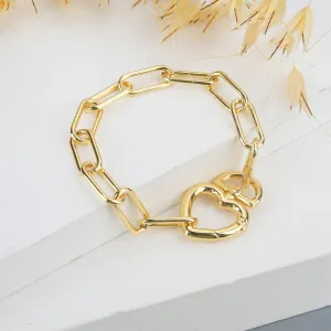 Gold Plated Paper Clip Heart Lock Bracelet