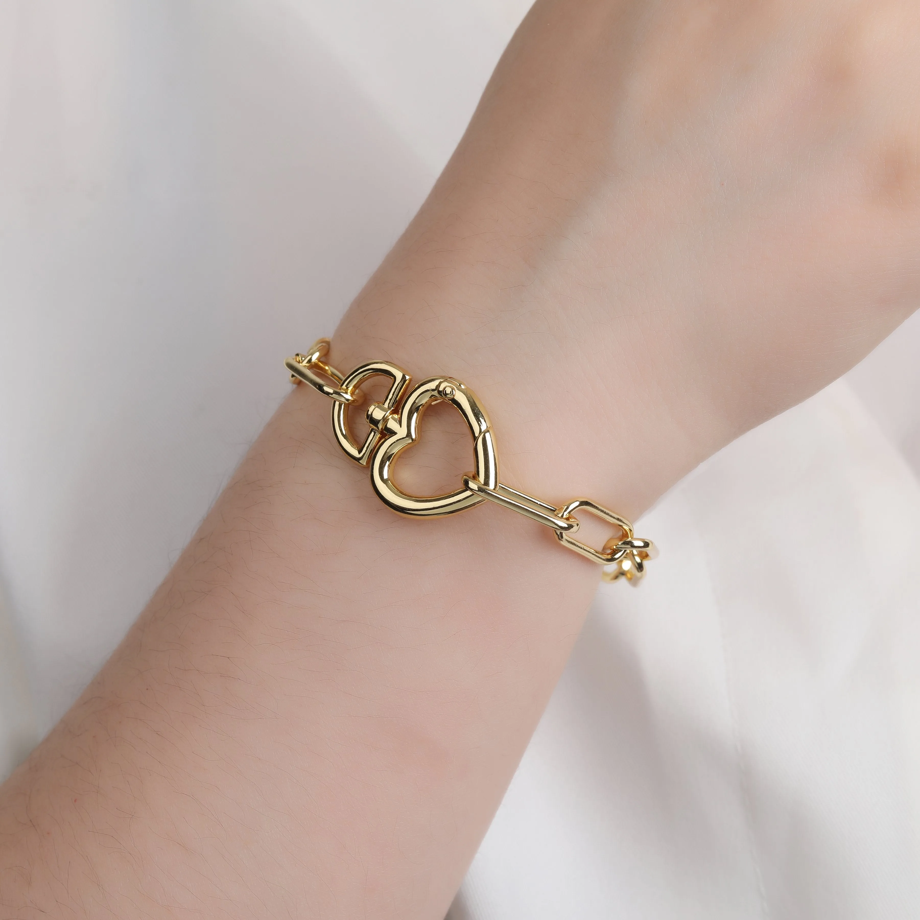 Gold Plated Paper Clip Heart Lock Bracelet