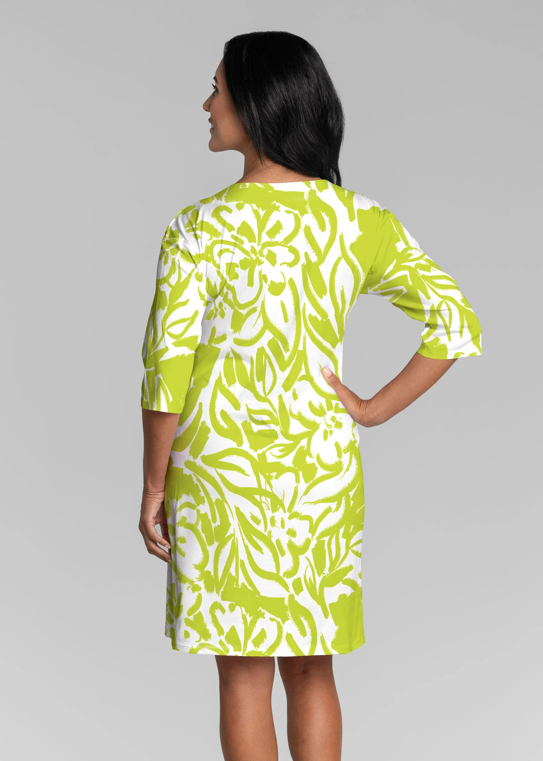 Greek Breeze Lime (8165) ~ Lucy 3/4 Sleeve V-Neck Dress