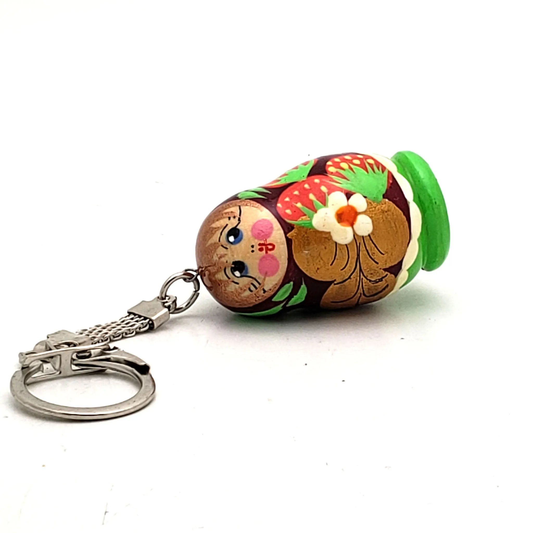 Green Nesting Doll Key-Chain with Strawberry