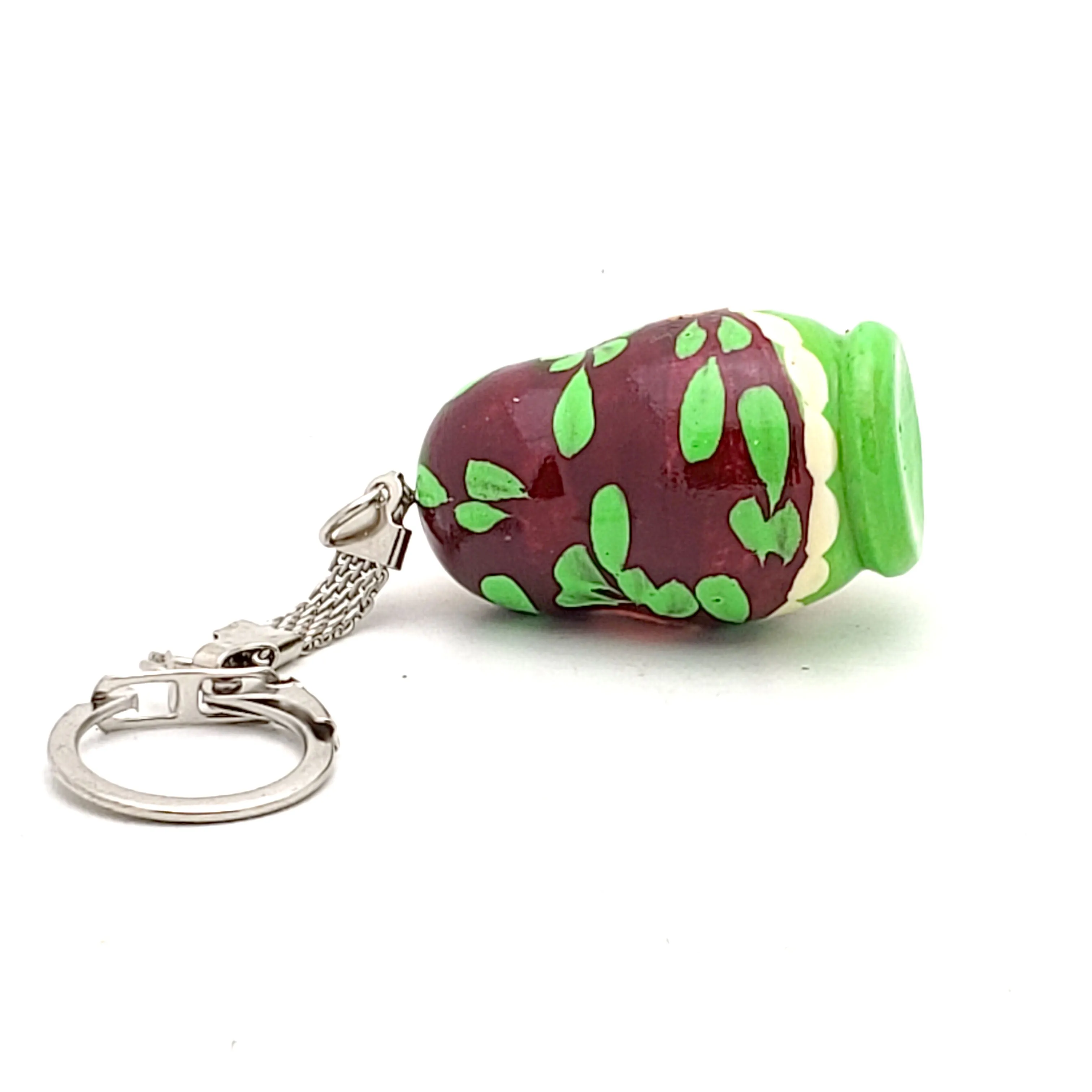 Green Nesting Doll Key-Chain with Strawberry