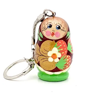 Green Nesting Doll Key-Chain with Strawberry