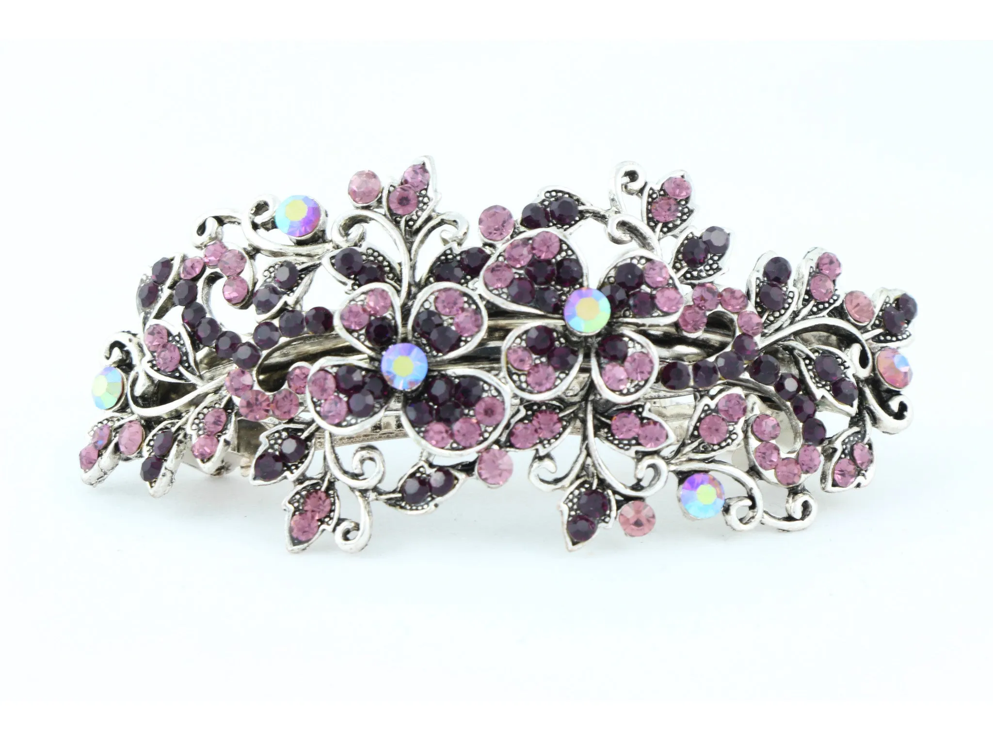 Hair barrette clip with butterfly flowers and leaves - Wine