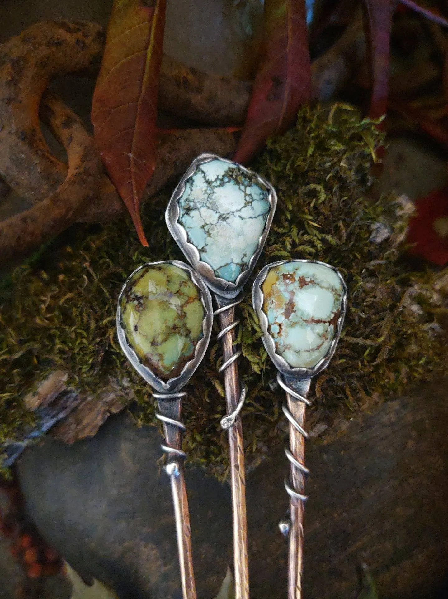 HAIR PIN • SHAWL PIN • Turquoise • Sterling Silver & Brass