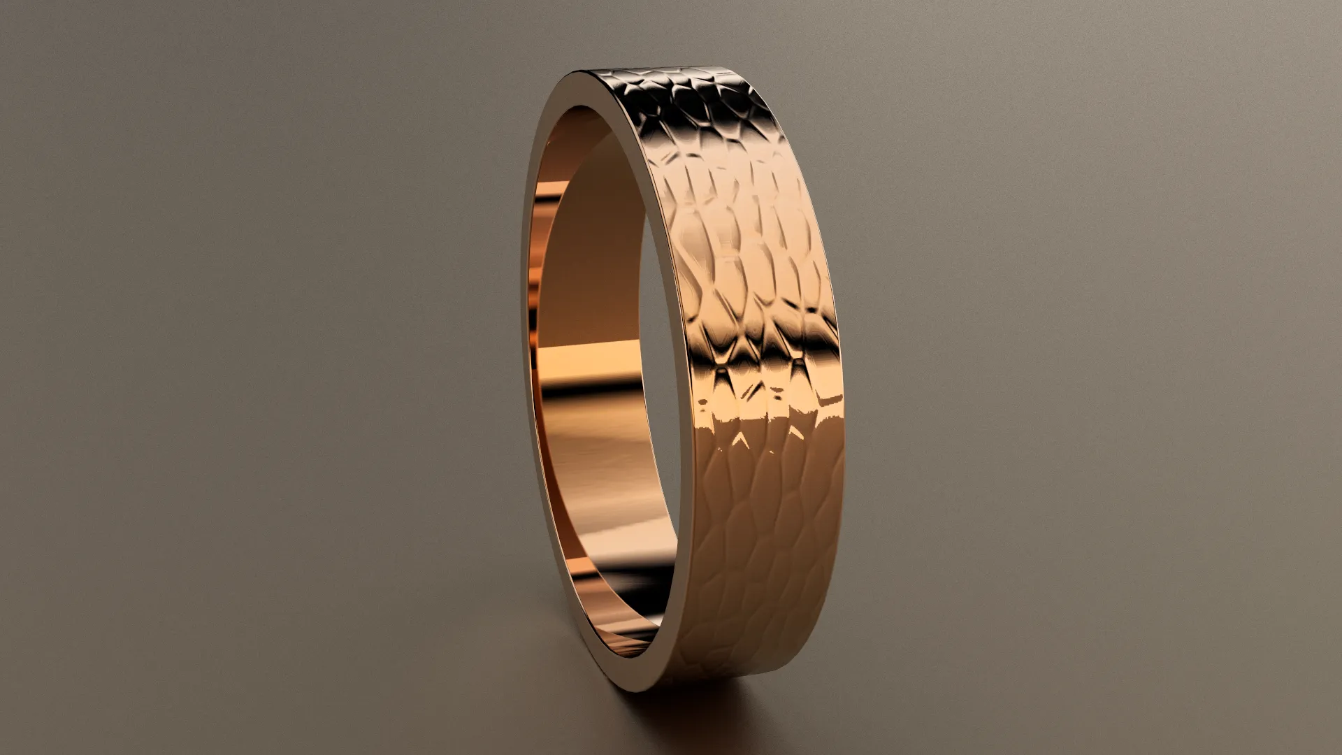 Hammered Rose Gold 5mm Flat Wedding Band