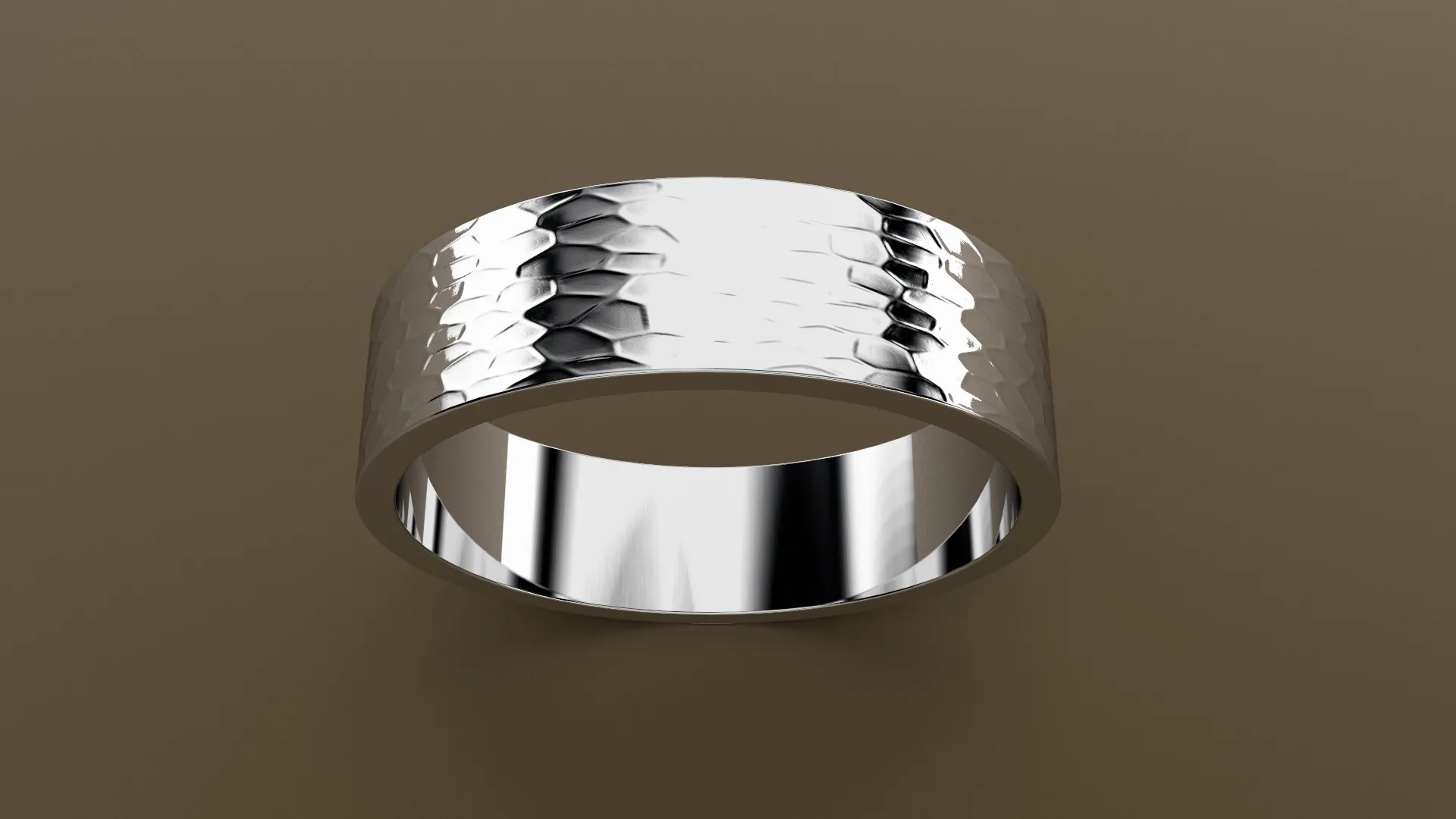 Hammered White Gold 6mm Flat Wedding Band