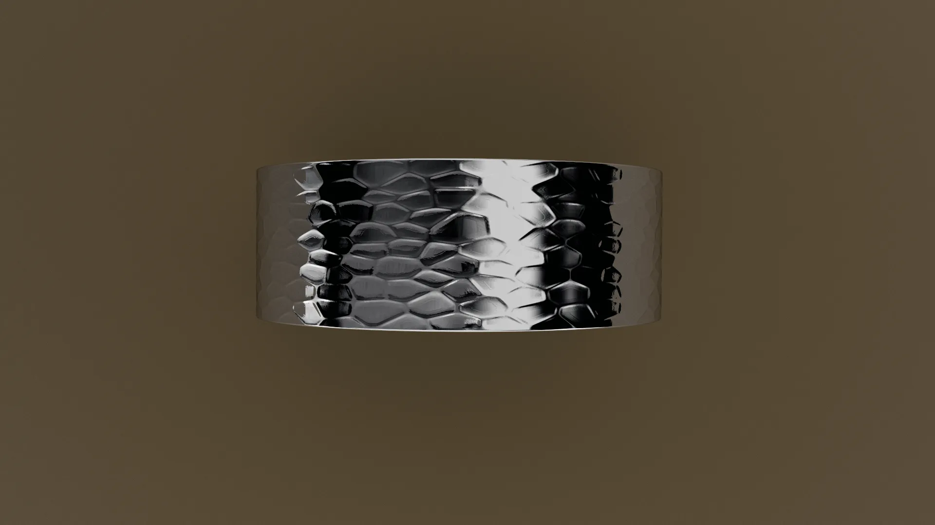 Hammered White Gold 8mm Flat Wedding Band