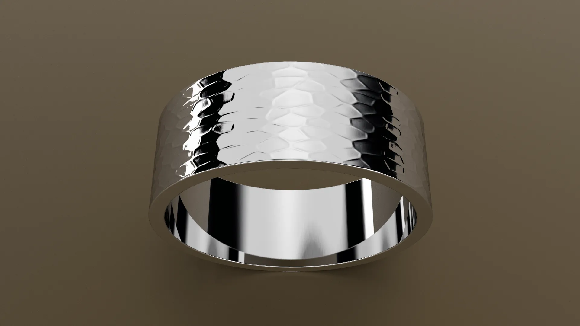 Hammered White Gold 8mm Flat Wedding Band