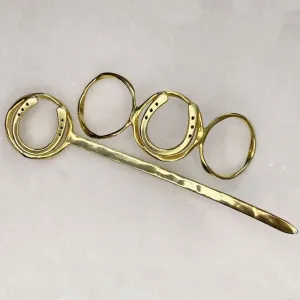 Handcast Horseshoe and 14k Gold on Brass Center Ring Bun Cover Hair Pin