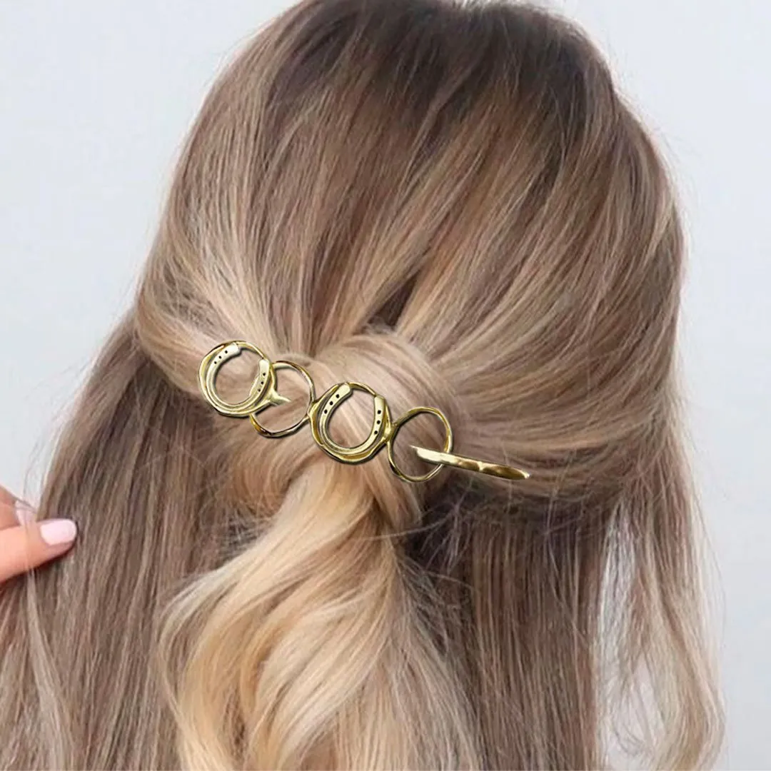 Handcast Horseshoe and 14k Gold on Brass Center Ring Bun Cover Hair Pin