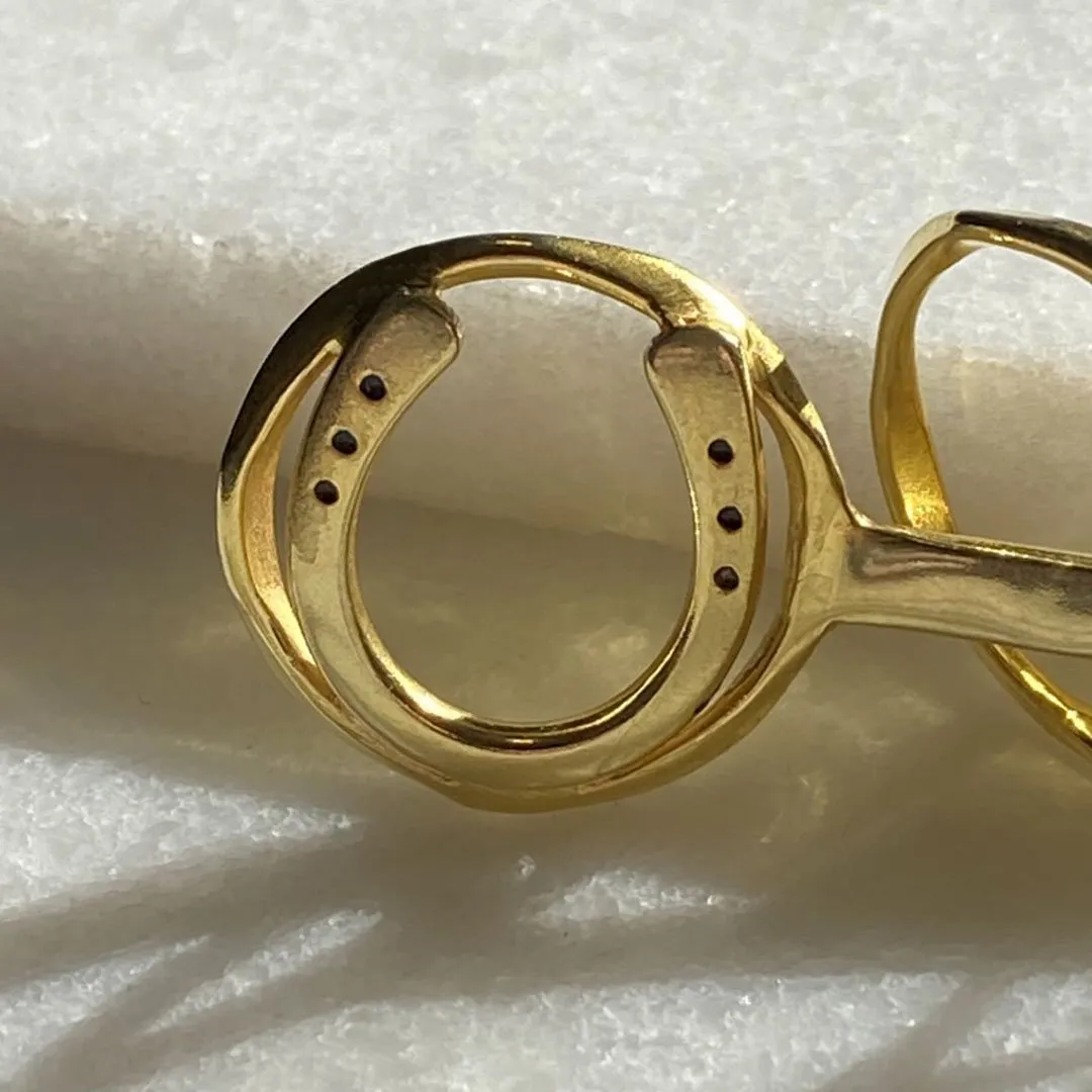 Handcast Horseshoe and 14k Gold on Brass Center Ring Bun Cover Hair Pin
