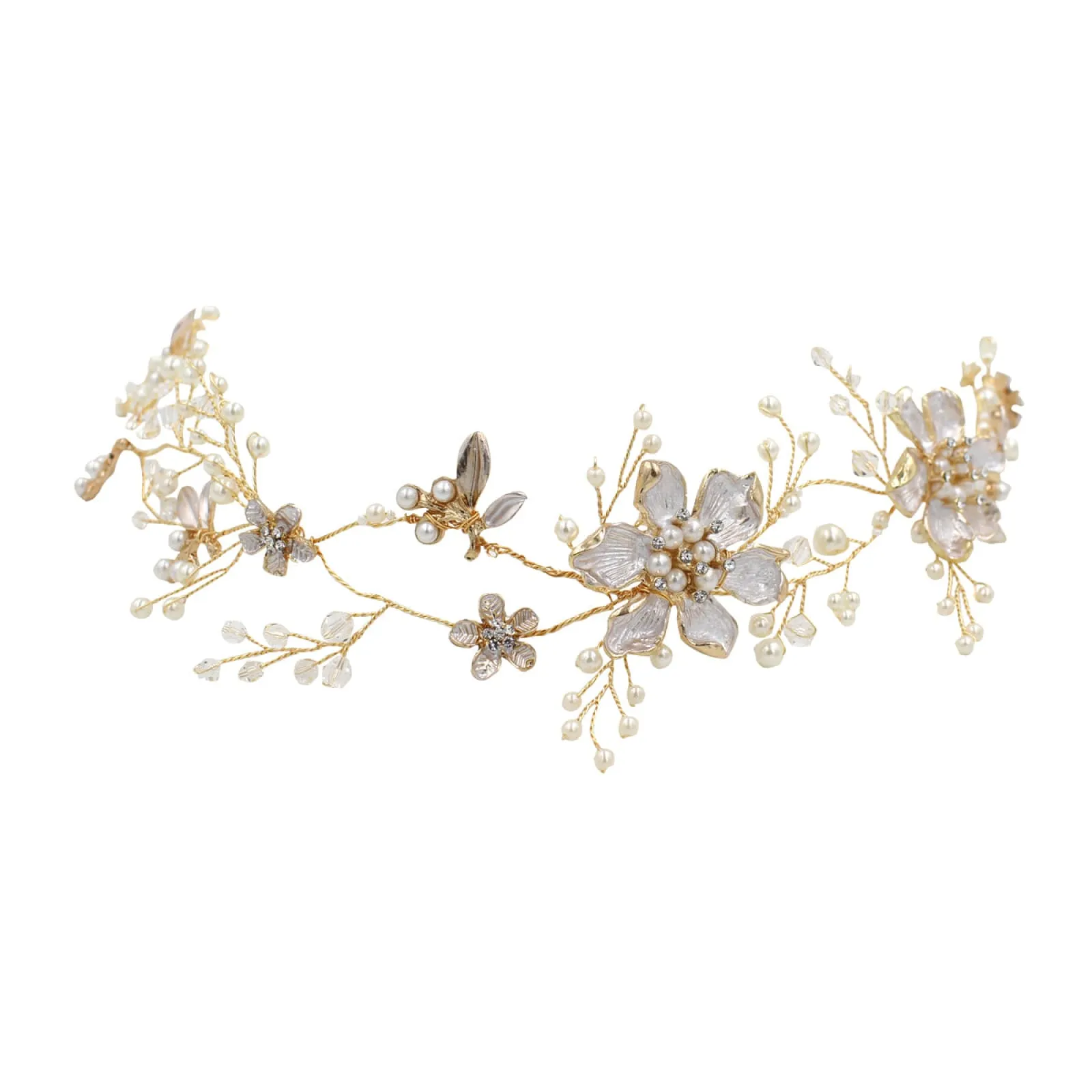 Handmade Alloy Artificial Flowers Crystal Pearls Wedding Hair Headband