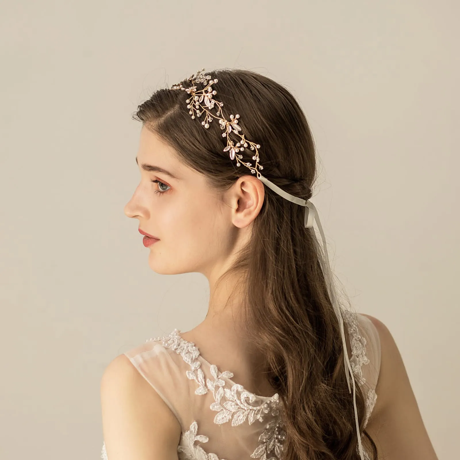 Handmade Alloy Artificial Flowers Crystal Pearls Wedding Hair Headband