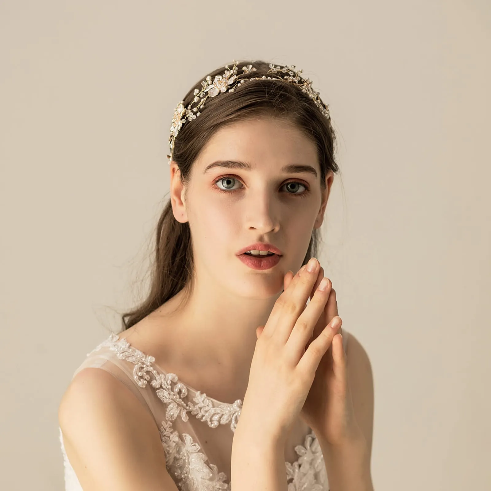 Handmade Alloy Artificial Flowers Crystal Pearls Wedding Hair Headband