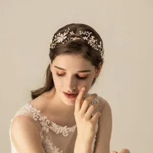 Handmade Alloy Artificial Flowers Crystal Pearls Wedding Hair Headband