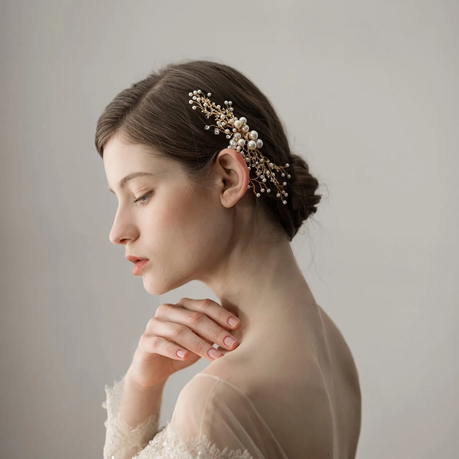Handmade Pearls Alloy Bridal Hair Comb Wedding Headdress Hair Accessory Women