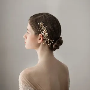 Handmade Pearls Alloy Bridal Hair Comb Wedding Headdress Hair Accessory Women