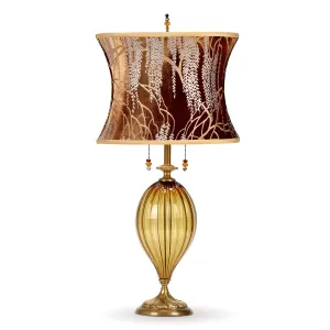 Hanna Table Lamp 217I168 Colors Gold Hand Blown Glass Base Kevin O'Brien Hand Painted Copper Ivy Willow Silk Velvet Shade by Kinzig Design