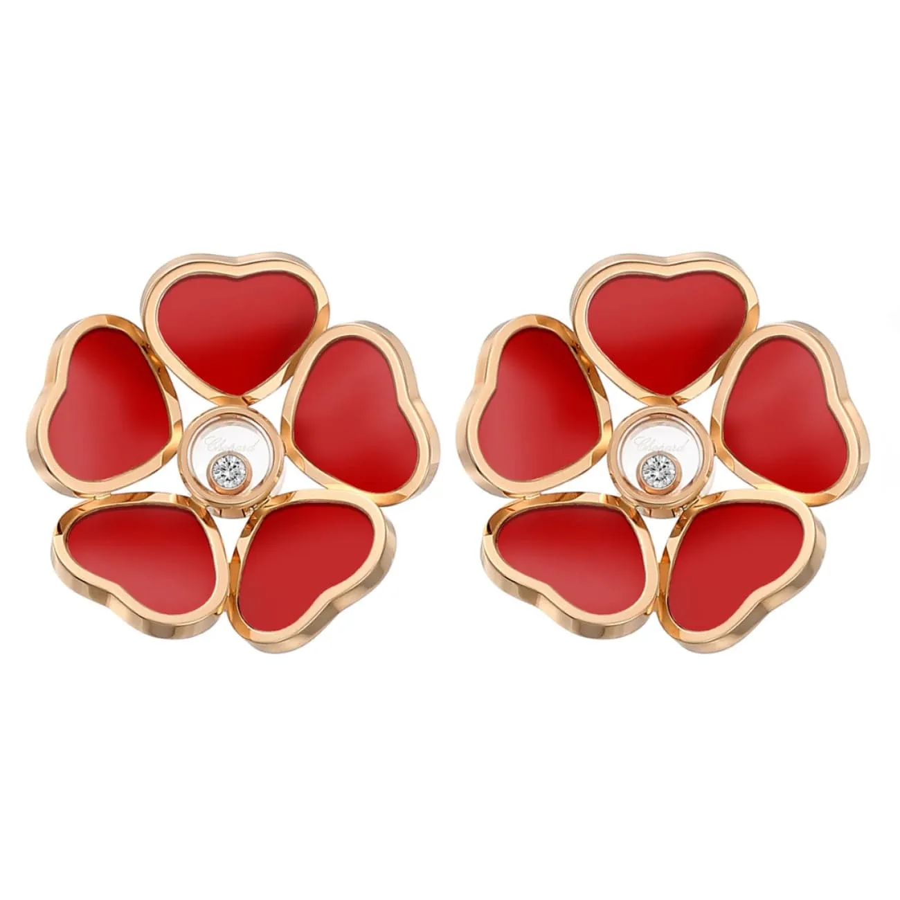 Happy Hearts Flowers Ethical Rose Gold Carnelian Diamond Earrings