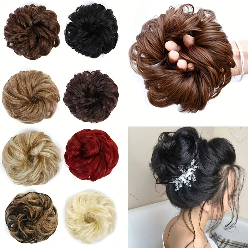 Heat Resistant Synthetic Fiber Messy Bun Hair Piece - Wavy Curly Hair Bun for Women
