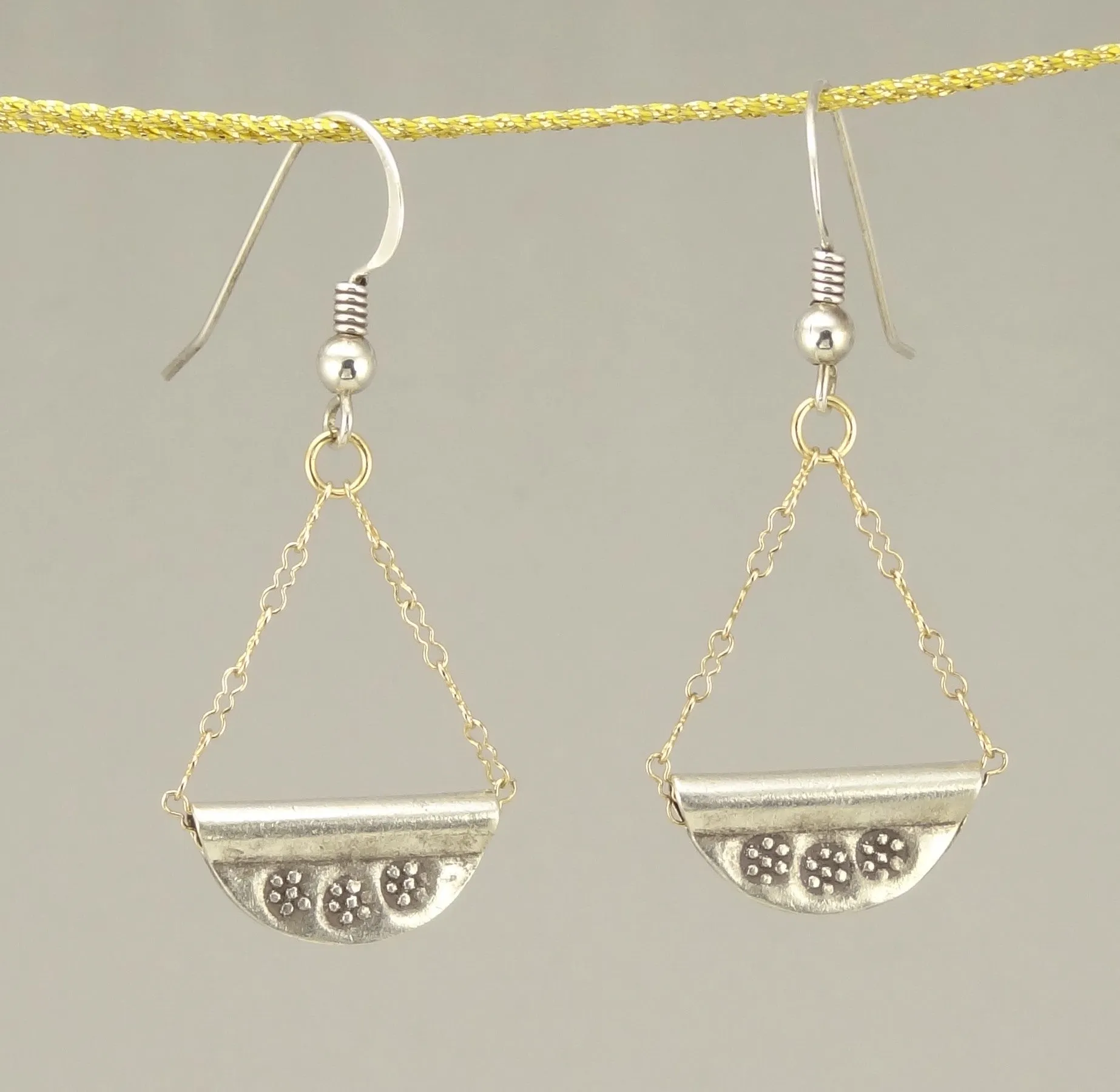 Hill Tribe Silver Crescent Dangle Earrings