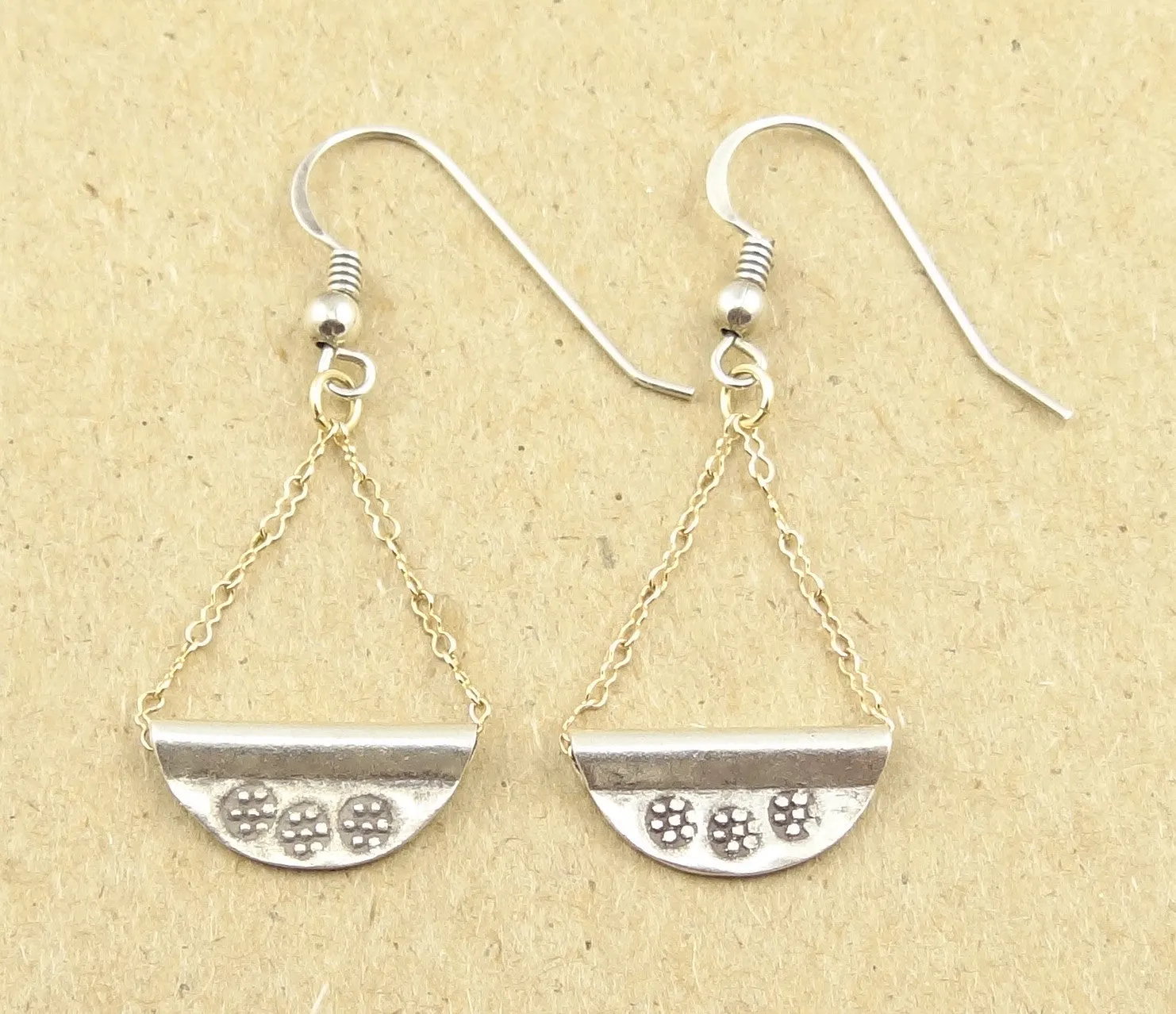 Hill Tribe Silver Crescent Dangle Earrings