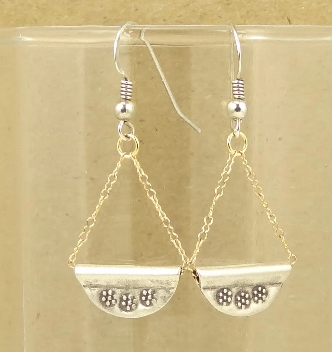 Hill Tribe Silver Crescent Dangle Earrings