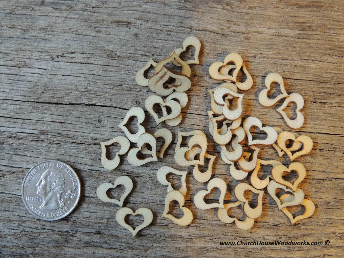 Hollow Wood Hearts - 50 ct - 1/2 inch