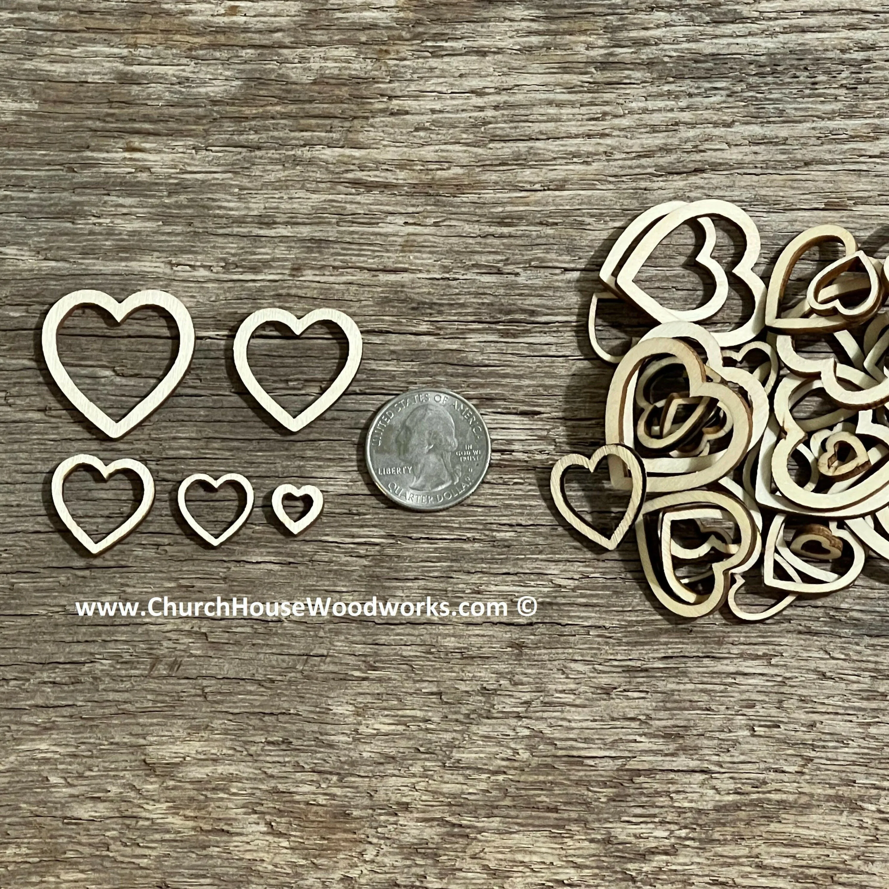 Hollow Wood Hearts Mix Sizes - 50 ct