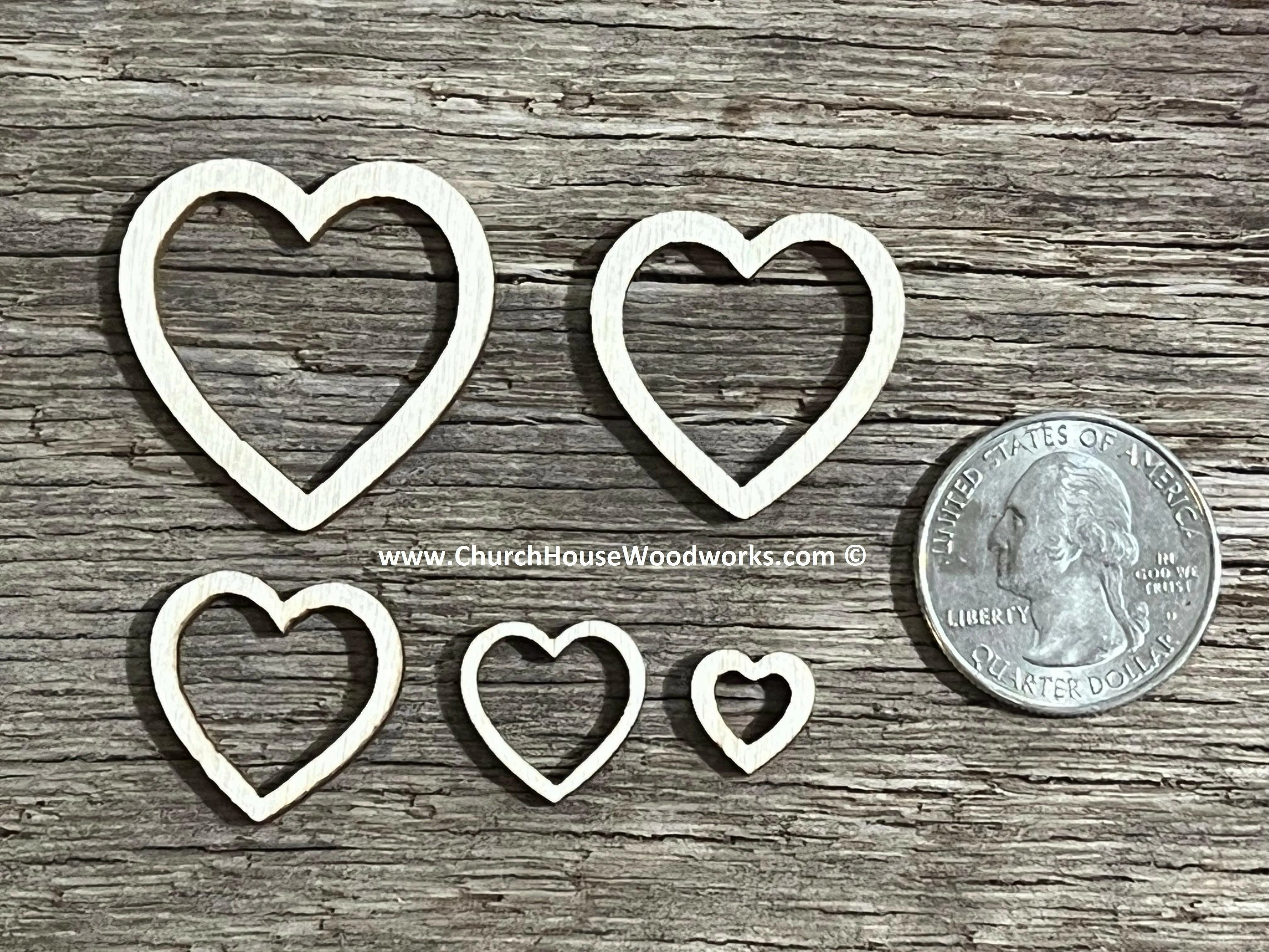 Hollow Wood Hearts Mix Sizes - 50 ct