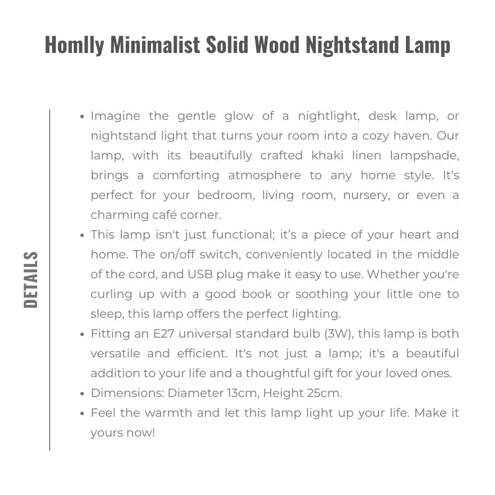 Homlly Minimalist Solid Wood Nightstand Lamp