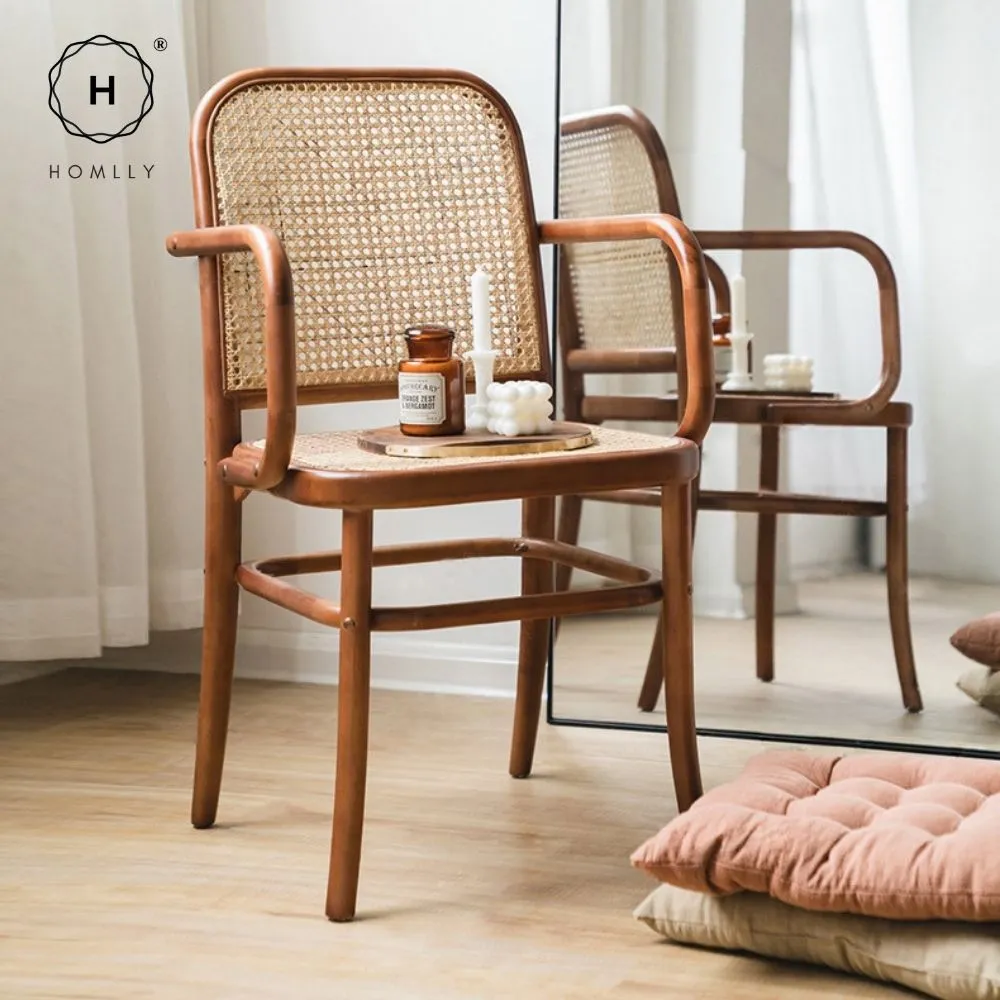 Homlly Natural Rattan Solid Wood Dining Chair