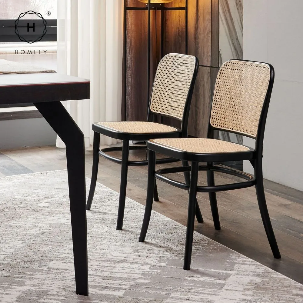 Homlly Natural Rattan Solid Wood Dining Chair