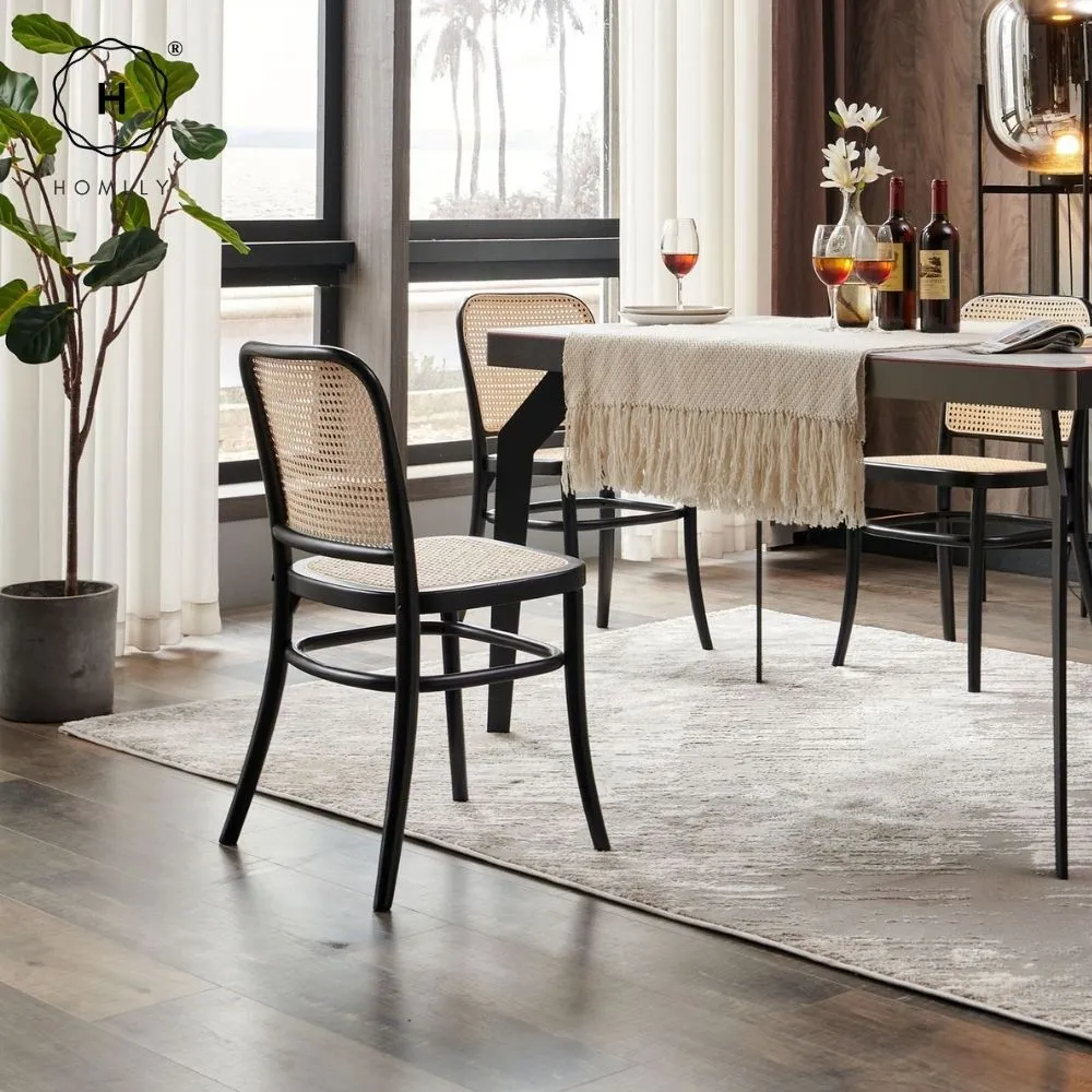 Homlly Natural Rattan Solid Wood Dining Chair