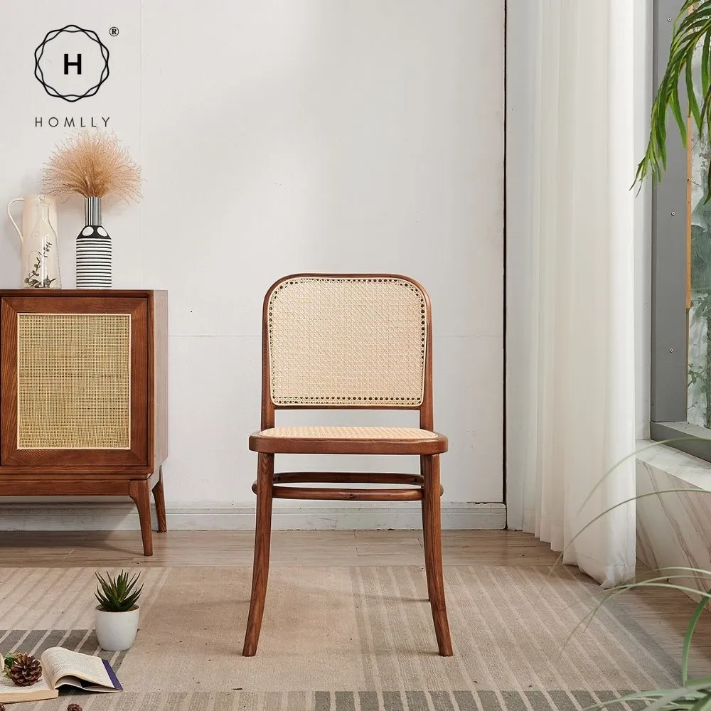 Homlly Natural Rattan Solid Wood Dining Chair