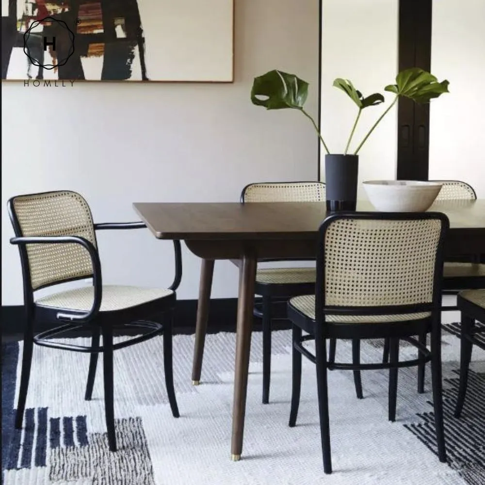 Homlly Natural Rattan Solid Wood Dining Chair