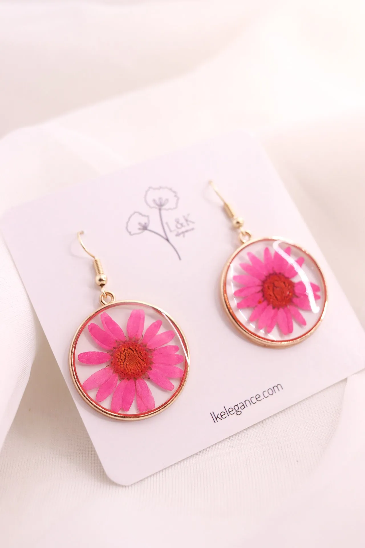 Hot Pink Daisy Earrings