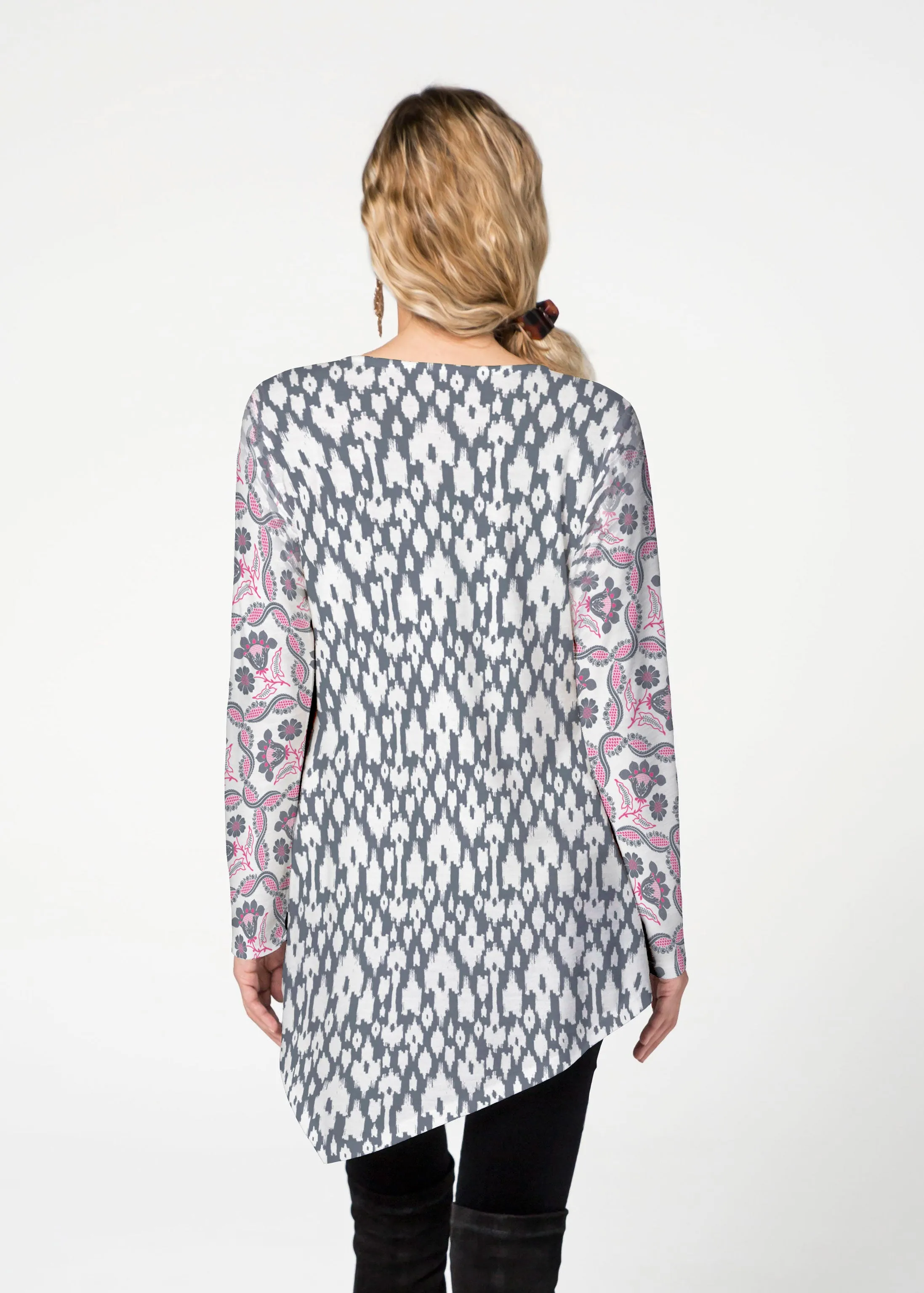 Ikat Lattice Pink (7975) ~ Asymmetrical French Terry Tunic