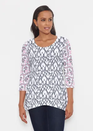 Ikat Lattice Pink (7975) ~ Katherine Hi-Lo Thermal Tunic